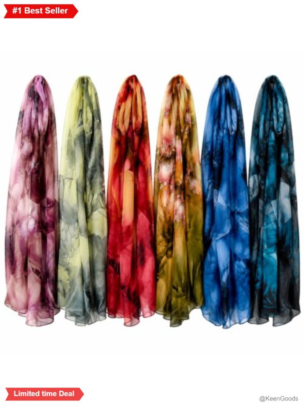 6 Pc Georgette Silk Scarf Set Lightweight Long Shawl Wrap